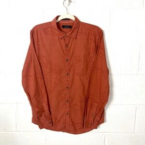 Highlander Men's Long‎ Sleeve Linen Blend Shirt SZ M Tropical Leaf Print Resort